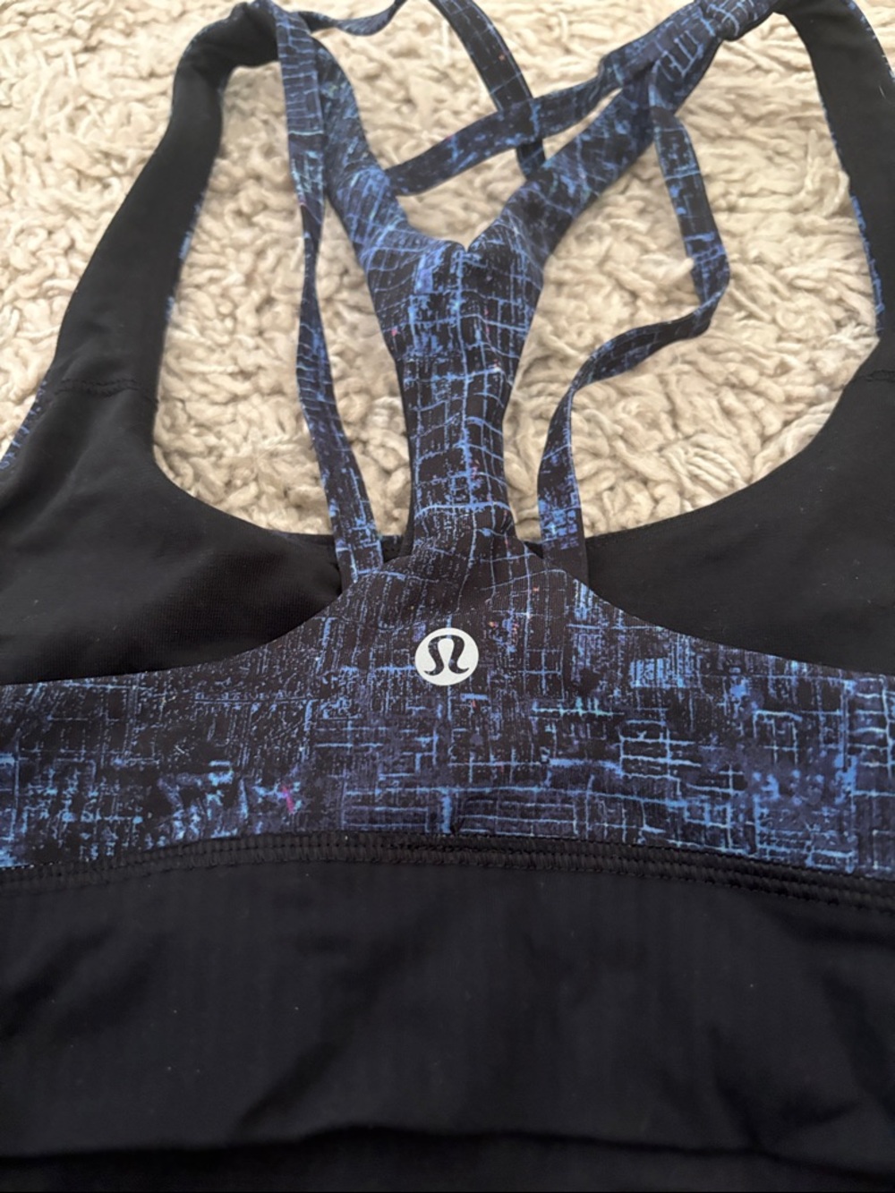 lululemon athletica Black Sports Bra with Blue Pattern